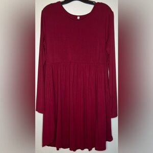 Burgundy Baby Doll Dress with Pockets!